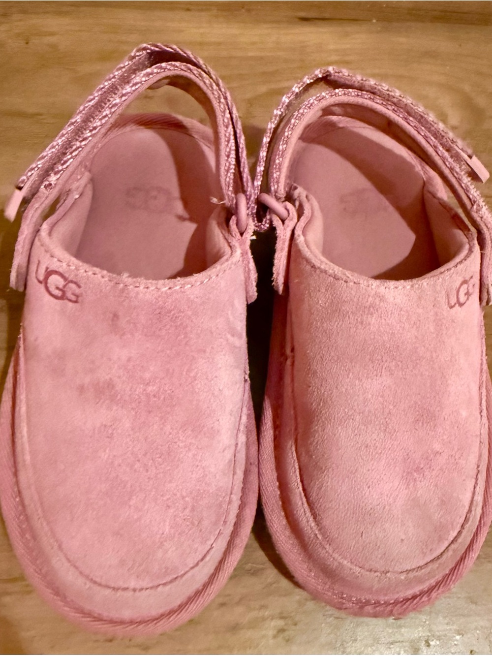 UGG Kids Pink Suede Backstrap Slip-Ons